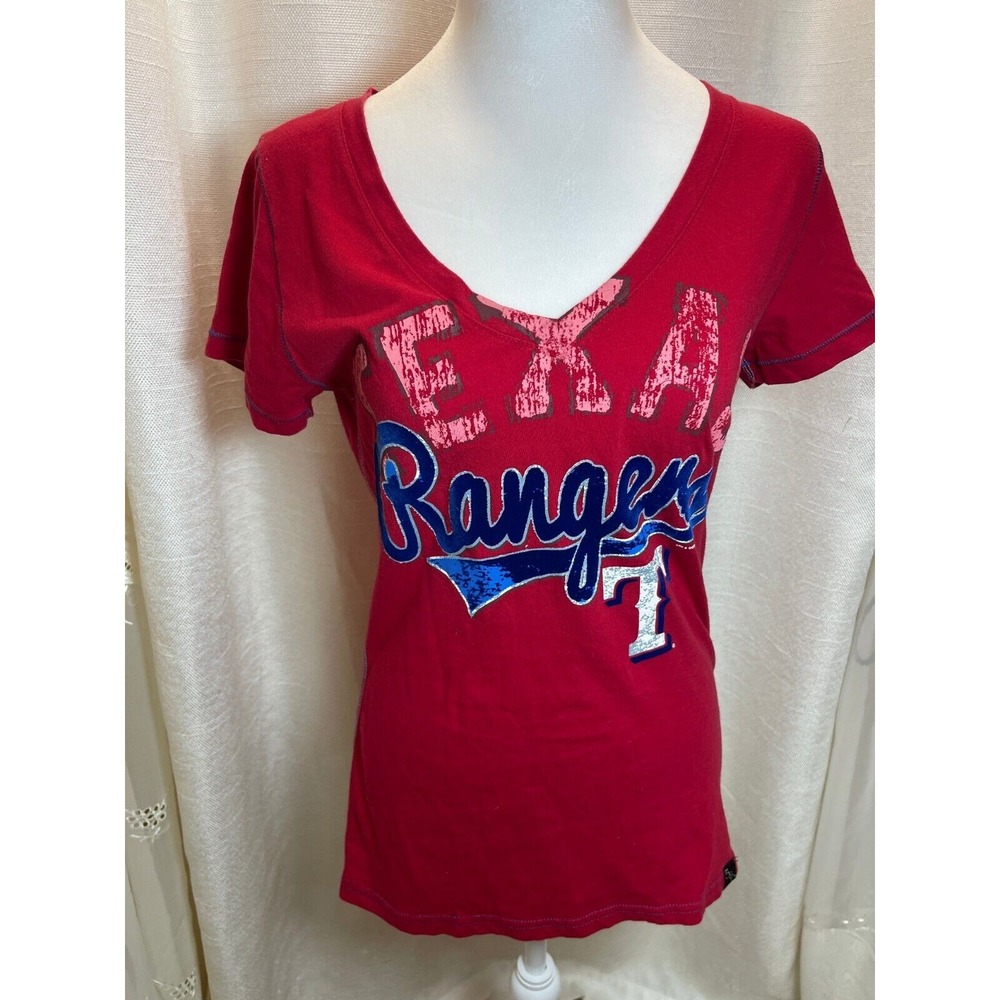 5th & Ocean Texas Rangers Womens Medium Red V-Neck Shirt MLB Baseball